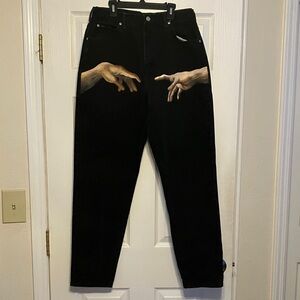 Michelangelo art hand painted black high waist Denim Riders 29 women’s 6 or 8